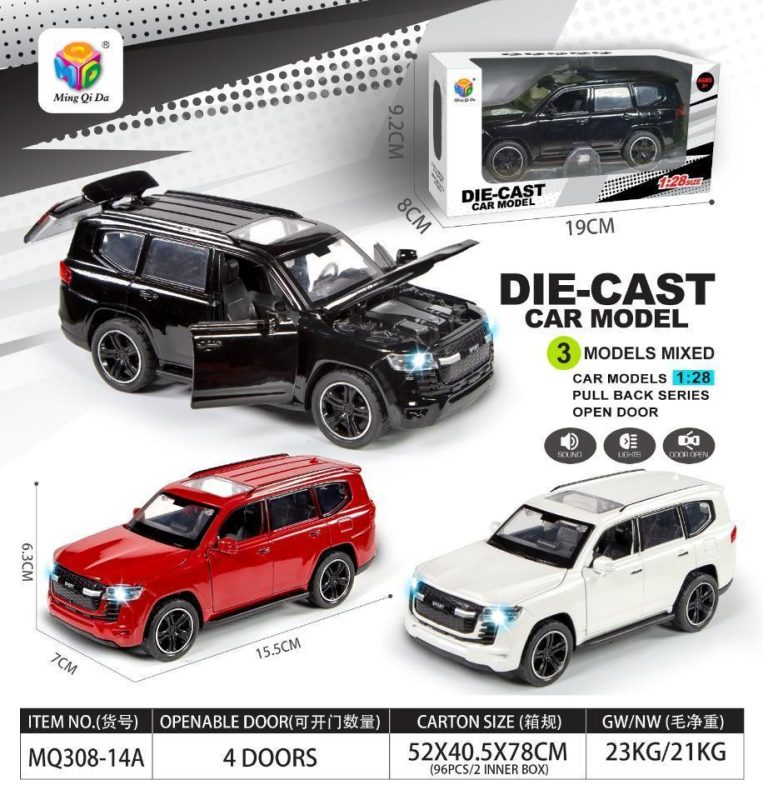 MQ308-14A 1:28 仿真4开门陆巡LC300 灯光音乐回力合金车（96盒/箱）-全旗玩具批发