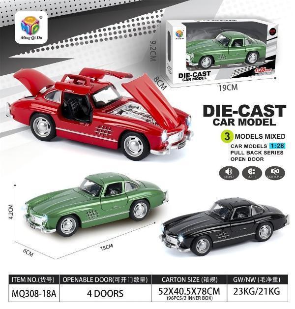 MQ308-18A 1:28 仿真4开门老爷车灯光音乐回力合金车(96盒/箱)-全旗玩具批发
